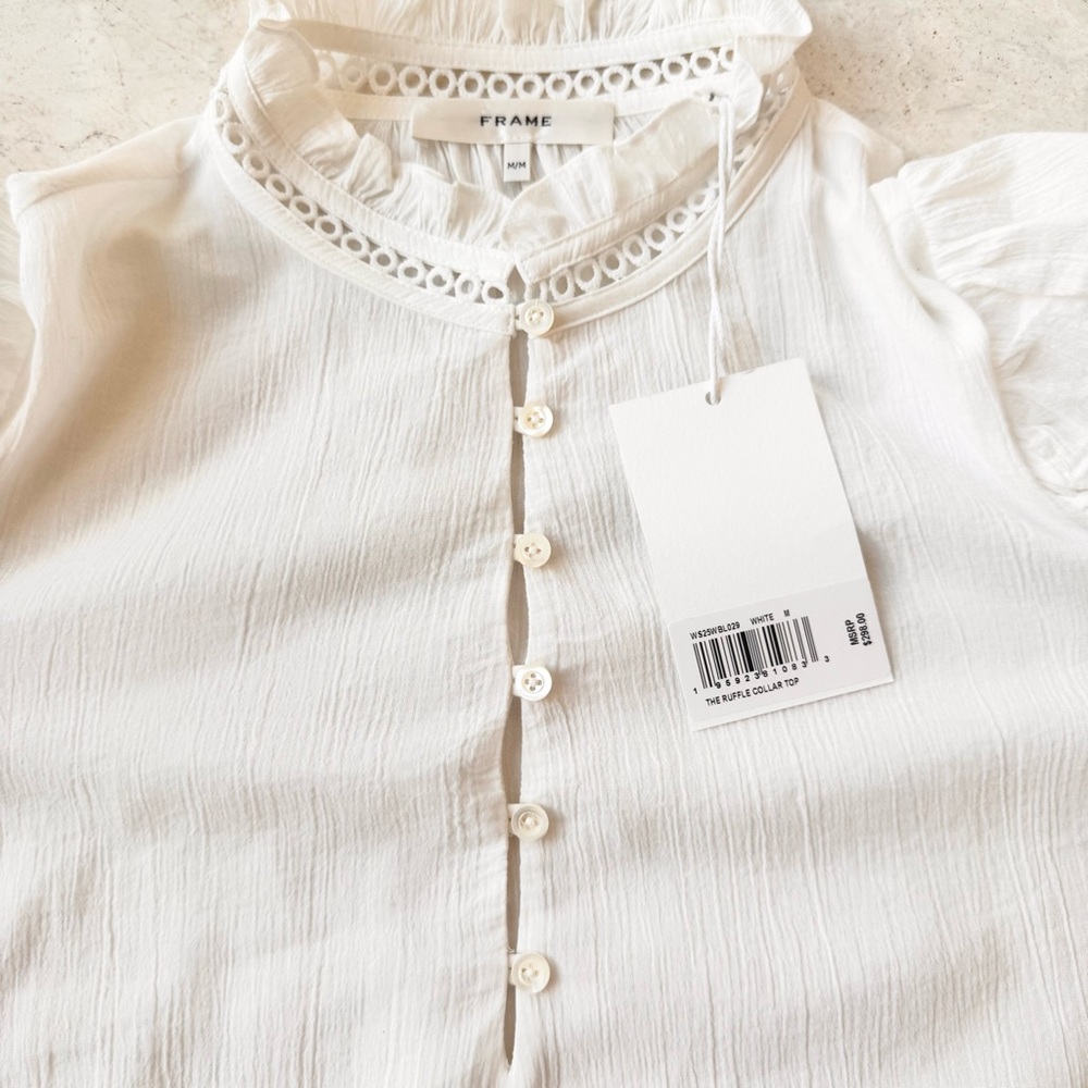 Frame The Ruffe Collar White Top Blouse size M - Picture 7 of 14